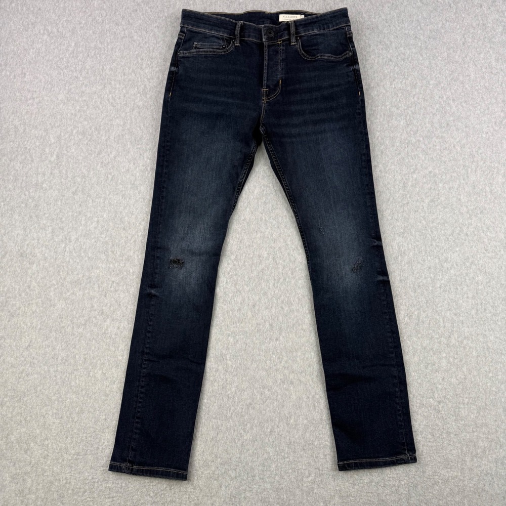 AllSaints Jeans Mens 30x29 Blue Cigarette Skinny Stretch Distressed Denim